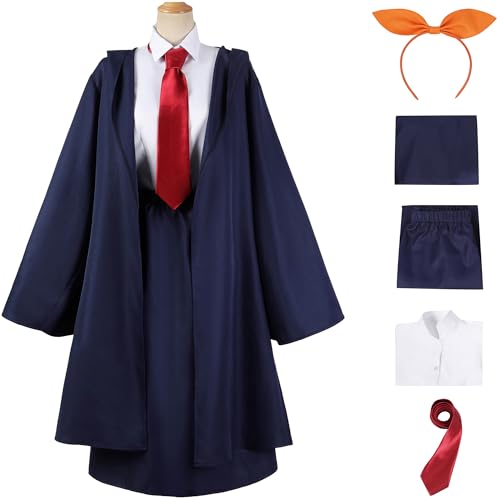 Windskids Lemon Kostüm Damen Cosplay Anime Lemon Irvine Komplett Zauberer Uniform mit Kapuzenumhang Stirnband Anzug 5 Stück für Halloween Karneval Geburtstag Party Maskerade Performance Verkleidung von Windskids