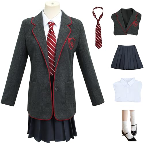 Windskids Mädchen Matilda Kostüm Cosplay Musiktheater Matilda Schuluniformen Set Jacke Hemd Rock Krawatte mit Socken DramaKostüm für Fancy Dress Up Halloween Karneval Party Performance Verkleidung von Windskids