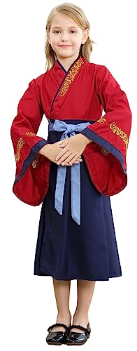 Windskids Mädchen Mulan Kostüm Fasching Cosplay Hua Mulan Kung Fu Hanfu Stipendiaten Komplett Kleider für Weihnachten Karneval Halloween Party Fest Geburtstag Verkleidung, 2-14 Jahre von Windskids