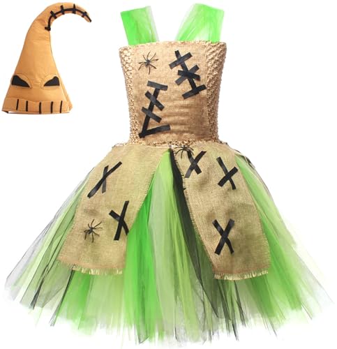 Windskids Mädchen Oogie Boogie Kostüm Fasching Cosplay Christmas Eve Monster Oogie Boogie Tutu Prinzessin Kleid Hut Set für Fancy Dress Up Halloween Karneval Party Geburtstag Verkleidung 2-12 Jahre von Windskids