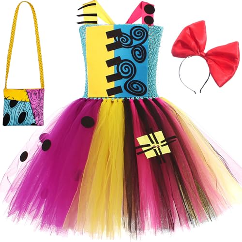 Windskids Mädchen Sally Kostüm Fasching Cosplay Skelett Braut Sally Ballerina Tutu Prinzessin Kleid Stirnband Tasche Set für Fancy Dress Up Halloween Karneval Party Geburtstag Verkleidung 2-12 Jahre von Windskids