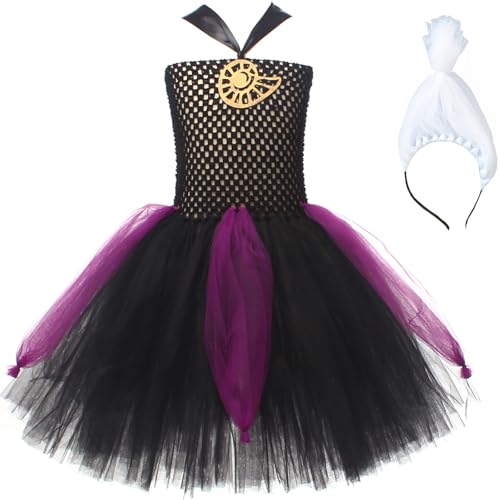 Windskids Mädchen Ursula Kostüm mit Stirnband Fasching Kleine Meerjungfrau Oktopus Seehexe Ursula Ballerina Tüll Tutu Kleid für Halloween Karneval Party Maskerade Performance Verkleidung, 2-12 Jahre von Windskids