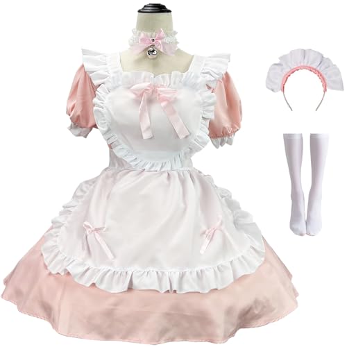 Windskids Maid Dress Kostüm Damen Verkleidung Anime Lolita Kawaii Dienstmädchen Kostüm Café Kellner Schürzen Kleid Stirnband Kette Socken für Fancy Dress Up Halloween Karneval Party Maskerade Costume von Windskids