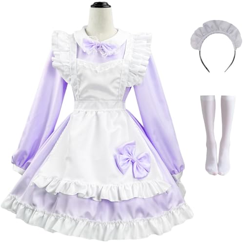 Windskids Maid Dress Kostüm Damen Verkleidung Anime Lolita Kawaii Dienstmädchen Kostüm Café Kellner Schürzen Kleid Stirnband Socken Set für Fancy Dress Up Halloween Karneval Party Maskerade Costume von Windskids