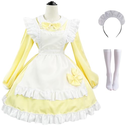 Windskids Maid Dress Kostüm Damen Verkleidung Anime Lolita Kawaii Dienstmädchen Kostüm Café Kellner Schürzen Kleid Stirnband Socken Set für Fancy Dress Up Halloween Karneval Party Maskerade Costume von Windskids