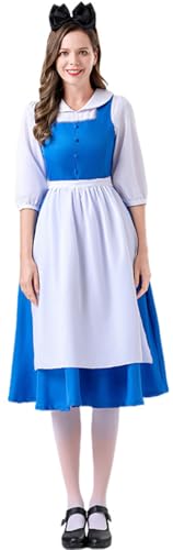 Windskids Maid Kostüm Damen Fasching Verkleidung Prinzessin Belle Aschenputtel Alice Bayern Fest Dienstmädchen Kleider mit Zubehör Weihnachten Karneval Halloween Party Fest Geburtstag Kostüm, Blau von Windskids