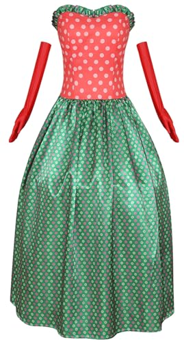 Windskids Martha Kostüm Damen Cosplay ChristmasGrinch Martha May Whovier Elegant Vintage Maxi Kleid mit Handschuhe für Halloween Weihnachten Karneval Geburtstag Party Maskerade Performance Verkleidung von Windskids