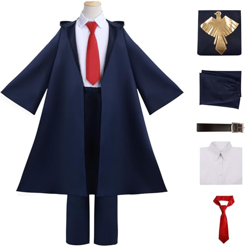 Windskids Mash Kostüm Herren Cosplay Zauberer Mash Burnedead Komplett Uniform mit Kapuzenumhang 5 Stück Anzug für Halloween Karneval Party Geburtstag Maskerade Anime Performance Verkleidung von Windskids