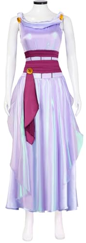 Windskids Megara Kostüm Damen Cosplay Hercules Prinzessin Megara Lila Maxi Abendkleid mit Zubehör Anzug 3 Stück für Halloween Karneval Geburtstag Party Maskerade Performance Verkleidung von Windskids