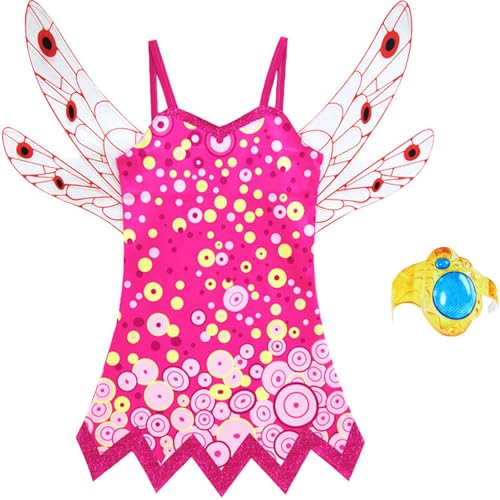 Windskids Mia Kostüm Mädchen Cosplay Mia Rosa Elf Prinzessin Trägerkleid mit Flügeln und Hose Armbänder Anzug für Halloween Weihnachten Karneval Party Geburtstag Maskerade Performance Verkleidung von Windskids