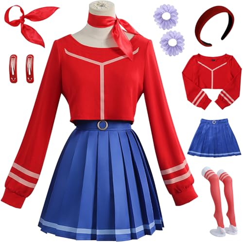 Windskids Mita Kostüm Damen Cosplay Game MiSide Mita Komplett Uniform Top Rock Schal Socken Haarbänder Kopfbedeckung Set für Fancy Dress Up Halloween Karneval Party Geburtstag Performance Verkleidung von Windskids