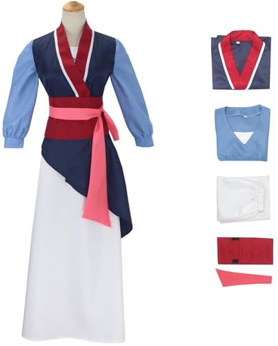 Windskids Mulan Kostüm Damen Cosplay Helden Hua Mulan Hanfu Kung Fu Outfit Anzug 5 Stück für Halloween Karneval Party Maskerade Performance Verkleidung von Windskids