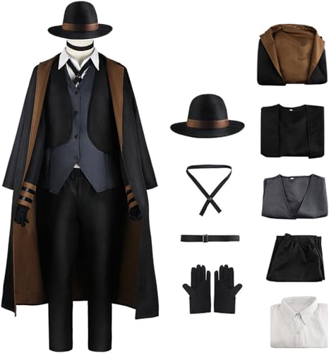 Windskids Nakahara Chuuya Kostüm Herren Cosplay Anime Bungo Stray Dogs Uniform Set Trenchcoat Jacke Weste Top Hose Hut Kragen Fliege Handschuhe für Fancy Dress Up Halloween Karneval Party Verkleidung Windskids Nakahara Chuuya Kostüm Herren Cosplay Anime Bungo Stray Dogs Uniform Set Trenchcoat Jacke Weste Top Hose Hut Kragen Fliege Handschuhe für Fancy Dress Up Halloween Karneval Party Verkleidung von Windskids
