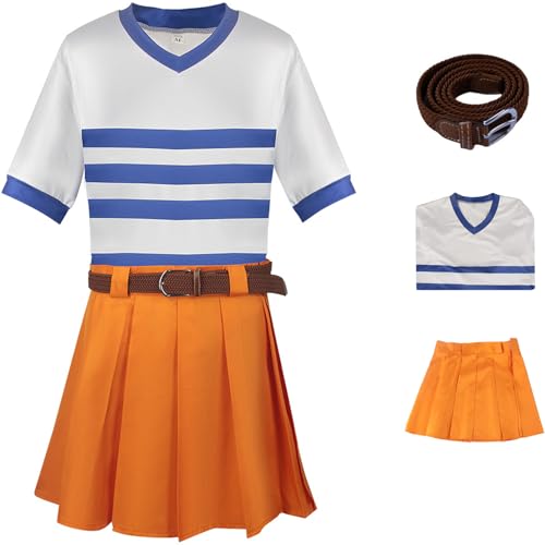 Windskids Nami Kostüm Damen Verkleidung Piraten Könige Movie Nami Matrosenuniform Top Rock Gürtel Set für Halloween Karneval Party Maskerade Performance Anime Costume von Windskids