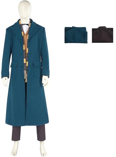 Windskids Newt Kostüm Herren Cosplay Zauberer Newt Scamander Deluxe Komplett Uniform mit Halstuch Anzug 7 Stück für Halloween Karneval Party Maskerade Performance Verkleidung von Windskids