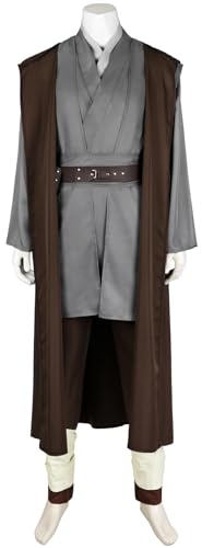 Windskids Obi Wan Kostüm Herren Cosplay Planet Krieg 1 Jedi Knight Obi Wan Kenobi Deluxe Komplett Uniform mit Zubehör Anzug für Halloween Karneval Geburtstag Party Maskerade Performance Verkleidung von Windskids