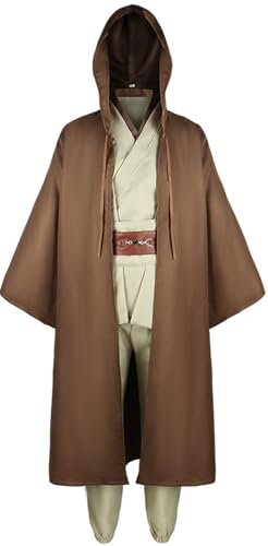 Windskids Obi Wan Kostüm Herren Cosplay Planet Krieg Jedi Knight Obi Wan Kenobi Komplett Uniform Anzug für Halloween Karneval Geburtstag Party Maskerade Performance Verkleidung, Braun von Windskids