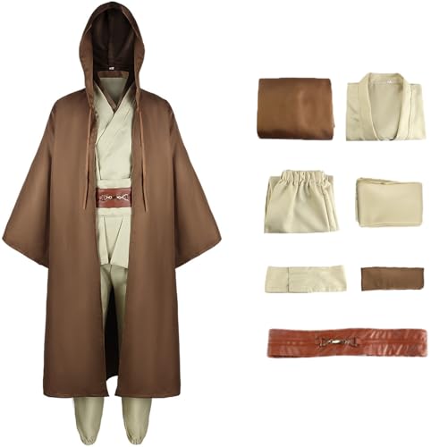 Windskids Obi Wan Kostüm Herren Cosplay Planet Krieg Jedi Knight Obi Wan Kenobi Komplett Uniform Anzug für Halloween Karneval Geburtstag Party Maskerade Performance Verkleidung, Braun von Windskids