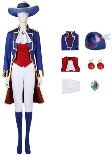 Windskids Peach Kostüm Damen Cosplay Game Peach Showtime Fechter Komplett Uniform mit Hut Ohrringe Brosche Anzug 6 Stück für Halloween Karneval Geburtstag Party Maskerade Performance Verkleidung von Windskids