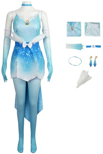 Windskids Peach Kostüm Damen Cosplay Game Peach Showtime Schneekönigin Komplett Uniform mit Ohrringe Handschuhe Anzug 7 Stück für Halloween Karneval Geburtstag Party Maskerade Performance Verkleidung von Windskids