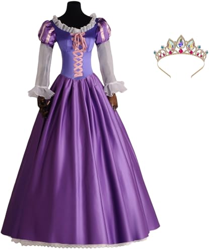 Windskids Rapunzel Kostüm mit Krone und Reifrock Damen Cosplay Prinzessin Rapunzel Deluxe Maxi Schnürballkleid Partykleid für Halloween Weihnachten Karneval Geburtstag Maskerade Fest Verkleidung, Lila von Windskids