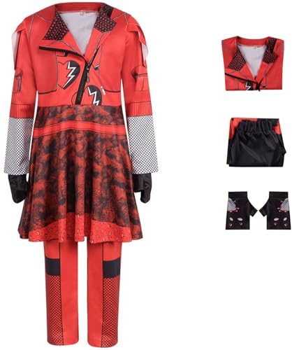 Windskids Red Kostüm Damen Cosplay Rise of Red Tochter der Herzkönigin Red Uniform Top und Hose mit Handschuhe Anzug 3 Stück für Halloween Karneval Geburtstag Party Maskerade Performance Verkleidung von Windskids