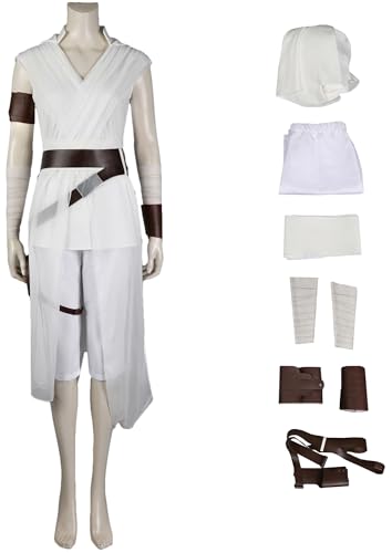 Windskids Rey Kostüm Damen Fasching Cosplay Planet Krieg Jedi Knight Rey Skywalker Deluxe Komplett Uniform für Halloween Karneval Party Geburtstag Maskerade Performance Verkleidung, Weiß von Windskids