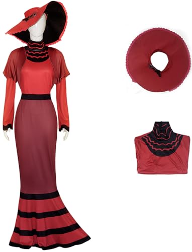 Windskids Rosie Kostüm Damen Cosplay Hazbin Hotel Demon Rosie Vintage Elegant Lang Abendkleid und Hut Set für Halloween Weihnachten Karneval Party Geburtstag Maskerade Anime Performance Verkleidung von Windskids