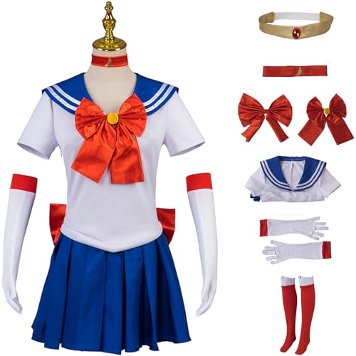 Windskids Sailor Moon Kostüm Damen Cosplay Anime Tsukino Usagi Sailor Moon Kampf Uniform mit Zubehör Fancy Dress Up Halloween Weihnachten Karneval Party Geburtstag Maskerade Performance Verkleidung von Windskids