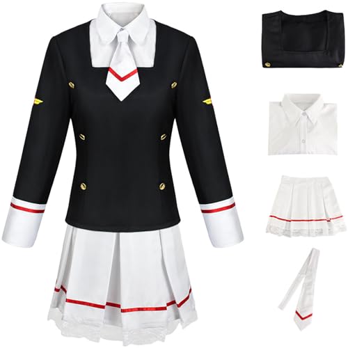 Windskids Sakura Kostüm Damen Cosplay Anime Kulo Kinomoto Sakura Tomoyo High School Schuluniformen Bluse Hemd Rock Krawatte Set für Halloween Karneval Party Maskerade Performance Verkleidung von Windskids