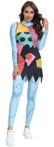 Windskids Sally Kostüm Damen Cosplay Christmas Eve Jack Skellington Braut Sally Gothic Ärmellos Kleid und Jumpsuits für Halloween Karneval Geburtstag Party Maskerade Performance Verkleidung, S-3XL von Windskids