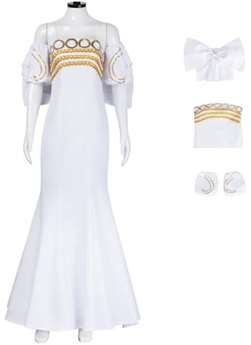 Windskids Serenity Kostüm Damen Cosplay Sailor Moon Moon Princess Serenity Lang Abendkleid mit Schleife Ärmel für Halloween Karneval Geburtstag Party Maskerade Performance Verkleidung, Weiß von Windskids