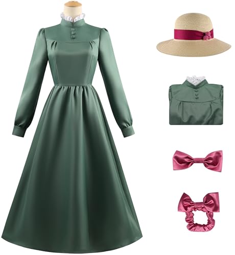 Windskids Sophie Kostüm Damen Cosplay Anime Howl Moving Castle Sophie Vintage Langarm Kleid mit Hut Kopfbedeckung Set für Halloween Karneval Party Geburtstag Maskerade Performance Verkleidung von Windskids