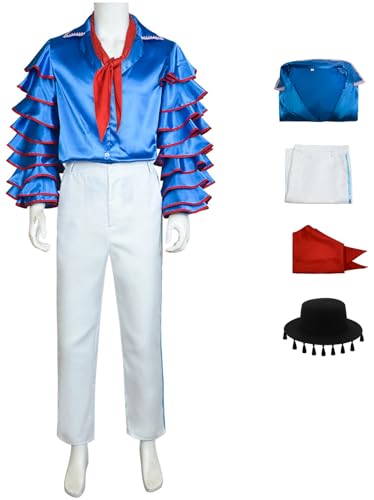 Windskids Stanley Kostüm mit Hut Herren Cosplay Film Maskenmann Stanley Hippie Vintage Uniform Top und Hose Halstuch Anzug für Halloween Karneval Geburtstag Party Maskerade Performance Verkleidung von Windskids