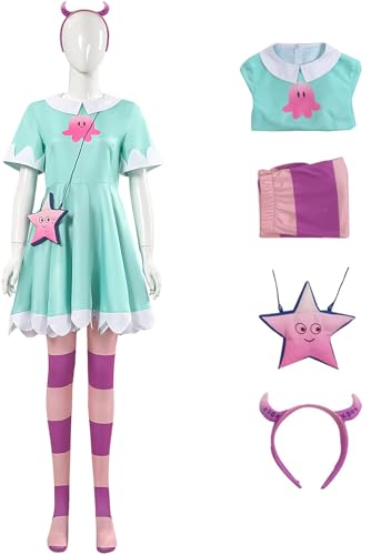 Windskids Star Butterfly Kostüm Damen Cosplay Star Butterfly Prinzessin Kleid Socken Stirnband Tasche für Halloween Weihnachten Karneval Party Geburtstag Maskerade Anime Performance Verkleidung von Windskids