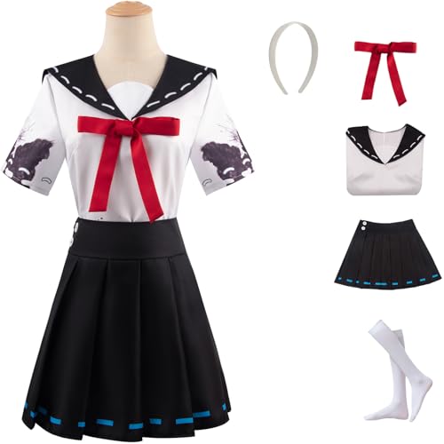 Windskids Tomie Kostüm Damen Cosplay Game Traumhexe Tomie Kawakami JK Matrosen Uniform mit Haarband Socken Anzug 5 Stück für Halloween Karneval Geburtstag Party Maskerade Performance Verkleidung von Windskids