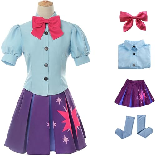 Windskids Twilight Sparkle Kostüm Damen Cosplay Einhorn Prinzessin Twilight Sparkle Top und Rock Fliege Socken Anzug 4 Stück für Halloween Karneval Geburtstag Party Maskerade Performance Verkleidung von Windskids