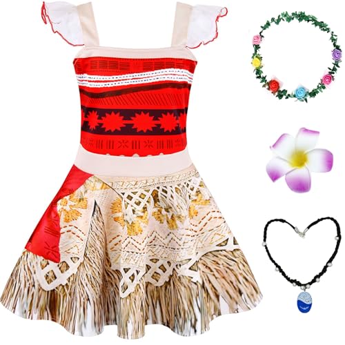 Windskids Vaiana Kostüm Mädchen Fasching Prinzessin Moana Ballerina Kleider mit Zubehör Weihnachten Karneval Halloween Party Fest Geburtstag Verkleidung, 2-10 Jahre von Windskids