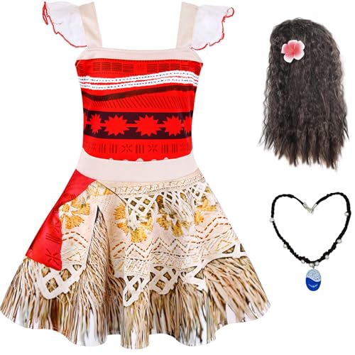 Windskids Vaiana Kostüm Mädchen Fasching Prinzessin Moana Ballerina Kleider mit Zubehör Weihnachten Karneval Halloween Party Fest Geburtstag Verkleidung, 2-10 Jahre von Windskids