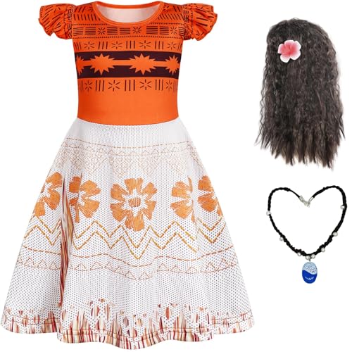 Windskids Vaiana Kostüm Mädchen Fasching Prinzessin Moana Ballerina Kleider mit Zubehör für Weihnachten Karneval Halloween Party Fest Geburtstag Verkleidung Loungewear Nachthemd von Windskids