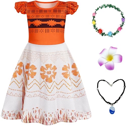 Windskids Vaiana Kostüm Mädchen Fasching Prinzessin Moana Ballerina Kleider mit Zubehör für Weihnachten Karneval Halloween Party Fest Geburtstag Verkleidung Loungewear Nachthemd von Windskids