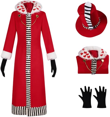 Windskids Valentinos Kostüm Erwachsene Cosplay Hazbin Hotel Valentinos Jacke mit Hut Handschuhe für Unisex Halloween Weihnachten Karneval Party Geburtstag Maskerade Anime Performance Verkleidung, Rot von Windskids