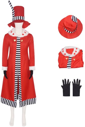 Windskids Valentinos Kostüm Erwachsene Cosplay Hazbin Hotel Valentinos Rot Jacke mit Hut Handschuhe für Unisex Halloween Weihnachten Karneval Party Geburtstag Maskerade Anime Performance Verkleidung von Windskids