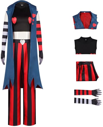 Windskids Velvet Kostüm Damen Cosplay Hazbin Hotel Demon Velvet Komplett Uniform Jacke Top Hose Handschuhe Set für Fancy Dress Up Halloween Karneval Party Maskerade Performance Verkleidung von Windskids