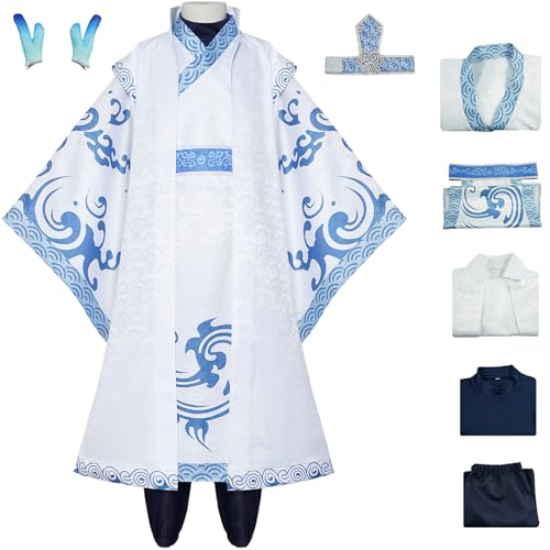 Windskids Viserion Kostüm Herren Cosplay Mythen Geschichten Ne Zha 2 Viserion Komplett Uniform mit Drachenhorn Set für Fancy Dress Up Halloween Karneval Party Geburtstag Maskerade Verkleidung, Weiß von Windskids