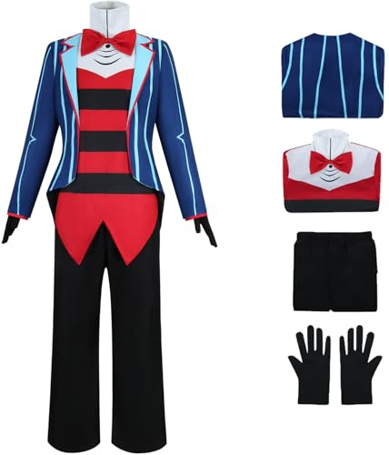 Windskids Vox Kostüm Herren Cosplay Hazbin Hotel TV Dämon Vox Smoking Uniform mit Handschuhe und Hut für Halloween Weihnachten Karneval Party Geburtstag Maskerade Anime Performance Verkleidung von Windskids