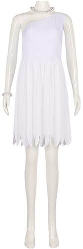 Windskids Wilma Kostüm mit Kette Armband Damen Fasching Cosplay Modern Primitiv Wilma Schräges Schulterkleid für Fancy Dress Up Halloween Karneval Geburtstag Party Maskerade Verkleidung Costume, Weiß von Windskids