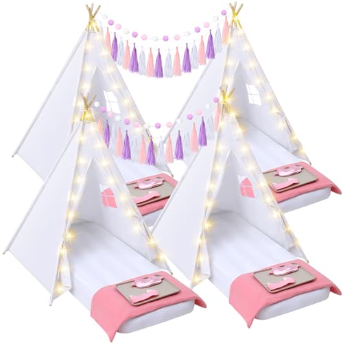 Windyun Tipi-Zelt-Set für Kinder mit Lichtern und aufblasbarer Luftmatratze und Spannbetttuch, personalisierbares Kleinkind-Spiel, waschbar, Schlummer-Partyzelt für Mädchen, Jungen, drinnen und von Windyun