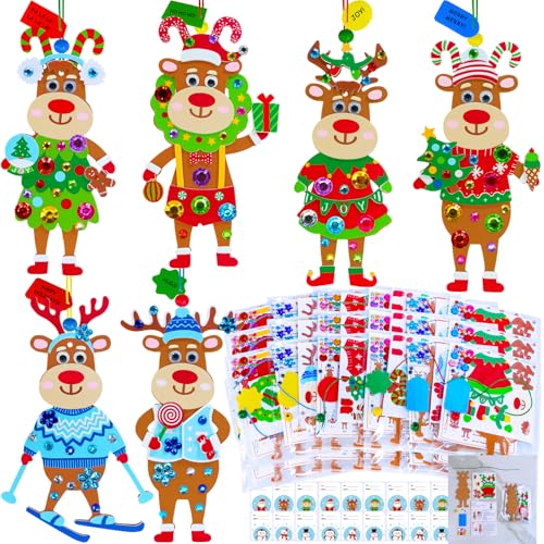 Winlyn 24 Sets Weihnachts-Bastelsets, Winter-Bastelsets, DIY, Rentier-Ornamente, Dekorationen, festliche Schaumstoff-Aufkleber, Weihnachtskunst und Handwerk für Kinder, Urlaub, Party, Gastgeschenke, von Winlyn