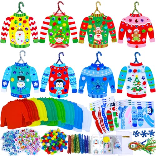 Winlyn 24 Sets Weihnachts-Bastelsets, Winter-Bastelsets, DIY, hässliche Pullover, Ornamente, Dekorationen, festliche Schaumstoff-Aufkleber, Weihnachtskunst und Handwerk für Kinder, Ferienhaus, von Winlyn